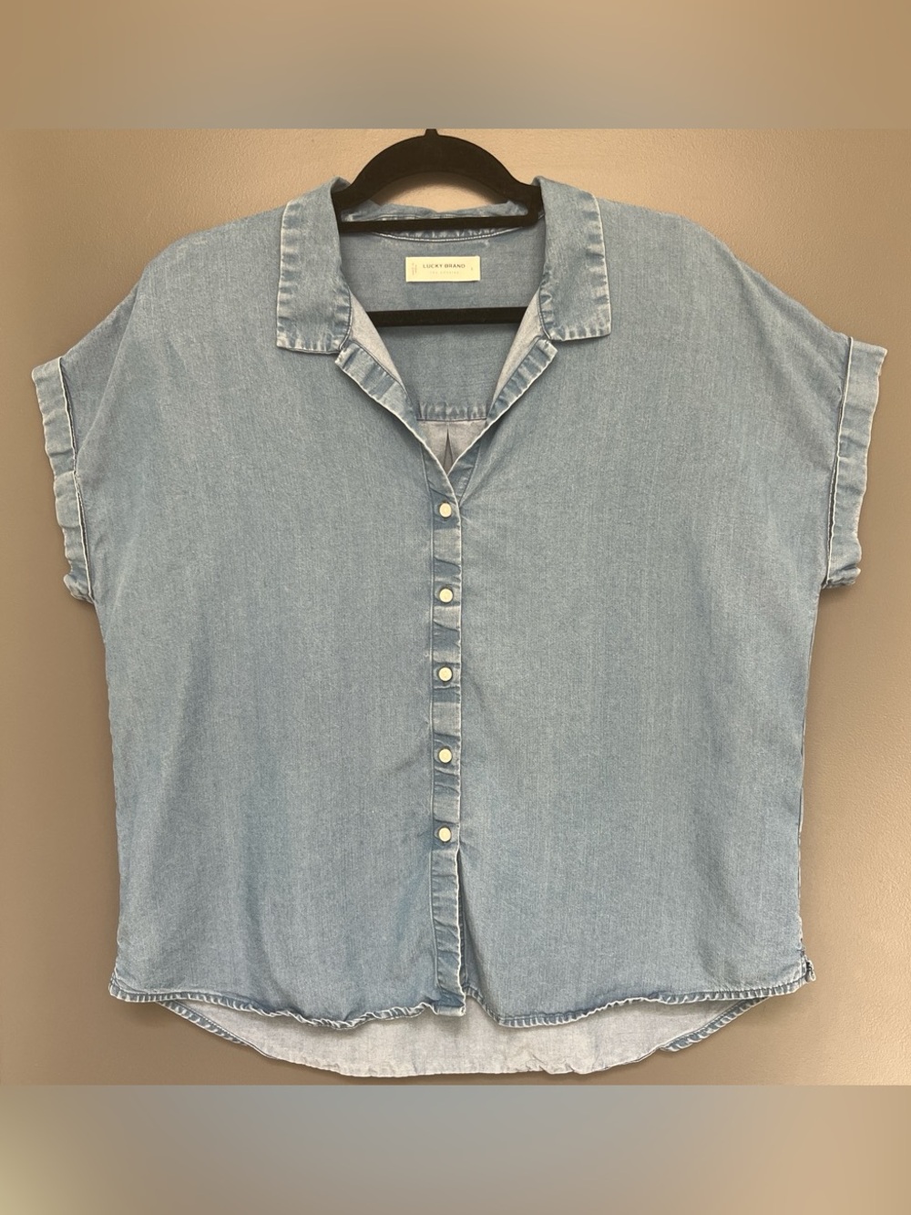 Lucky Brand Washed Light Blue Denim Button-Down Top